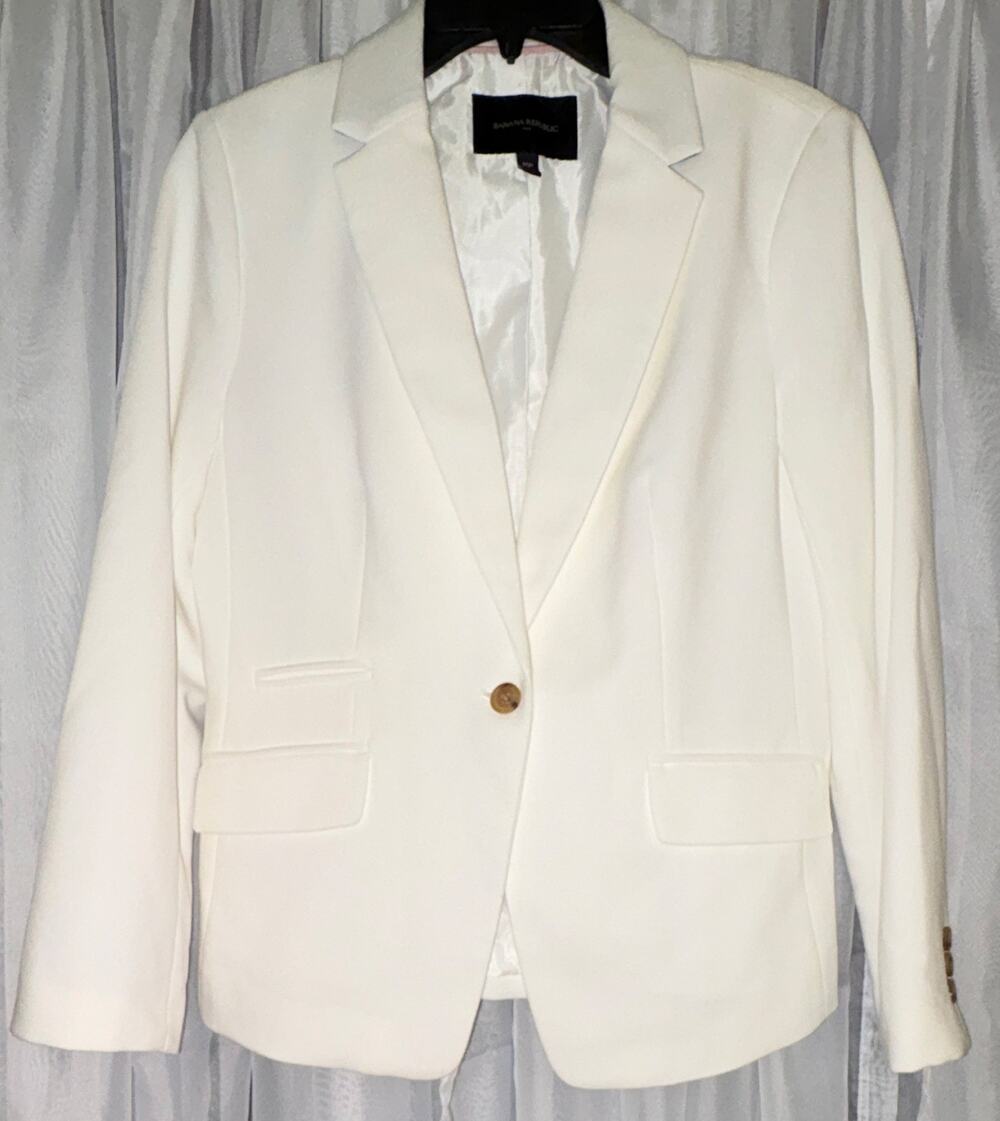 Banana Republic White 10P Petite Notch Lapel One-Button Lined Blazer